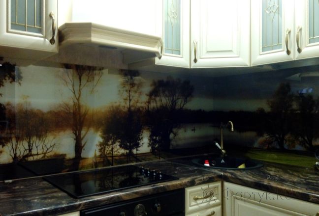 Фартук для кухни фото: вечерний пейзаж, заказ #УТ-1375, Белая кухня. Изображение 111496