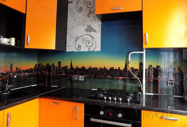 Фартук стекло фото: вечерняя панорама моста, сан-франциско, заказ #УТ-427, Оранжевая кухня. Изображение 147018