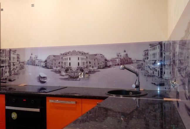 Фартук стекло фото: венеция, заказ #УТ-1152, Оранжевая кухня. Изображение 110852
