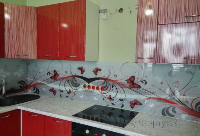 Скинали фото: вензеля и красные бабочки, заказ #УТ-2425, Красная кухня. Изображение 110448