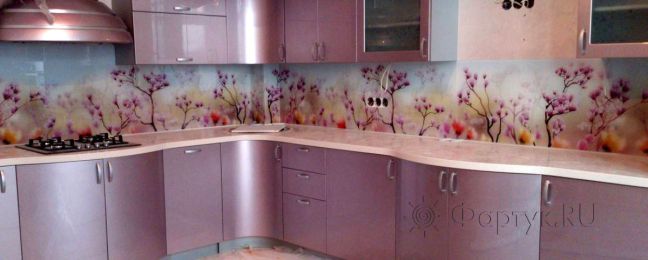 Фартук фото: весеннее цветение , заказ #SK-118, Фиолетовая кухня.