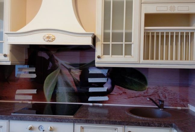 Скинали для кухни фото: ветка оливы, заказ #УТ-1394, Желтая кухня. Изображение 111836