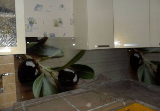 Фартук стекло фото: ветка оливы, заказ #S-1427, Оранжевая кухня.