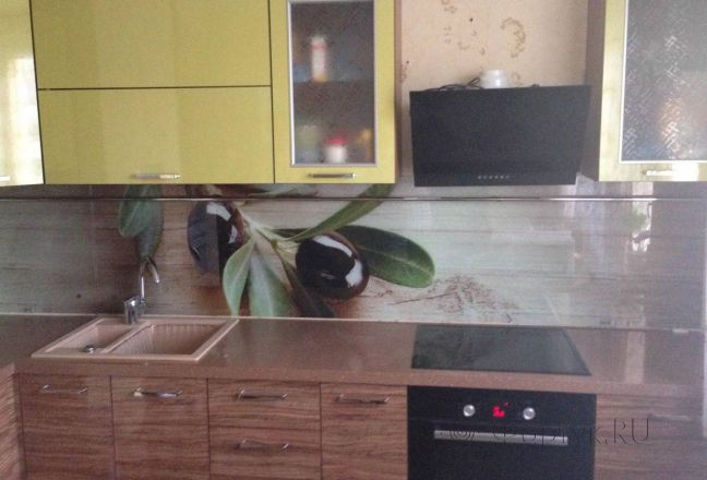 Фартук с фотопечатью фото: ветка оливы, заказ #SN-105, Коричневая кухня.