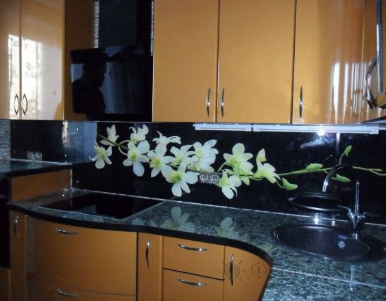 Фартук с фотопечатью фото: ветка орхидеи, заказ #S-1100, Коричневая кухня.
