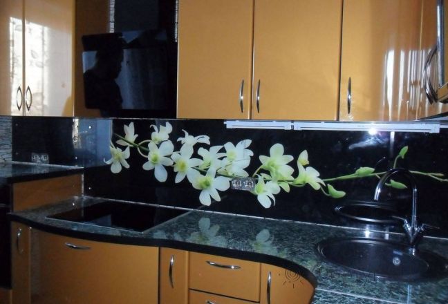 Фартук с фотопечатью фото: ветка орхидеи, заказ #S-1100, Коричневая кухня. Изображение 111350