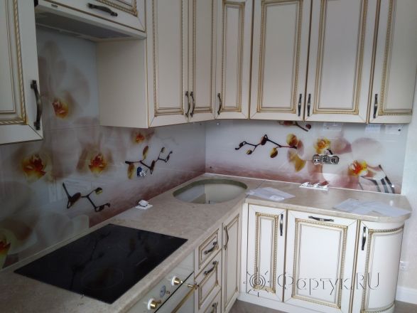Фартук для кухни фото: ветка орхидеи , заказ #ИНУТ-675, Белая кухня.