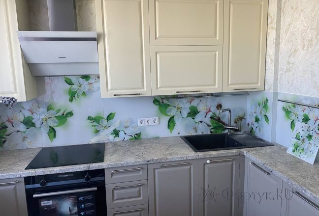 Стеновая панель фото: ветка с цветами, заказ #КРУТ-3152, Серая кухня. Изображение 189070