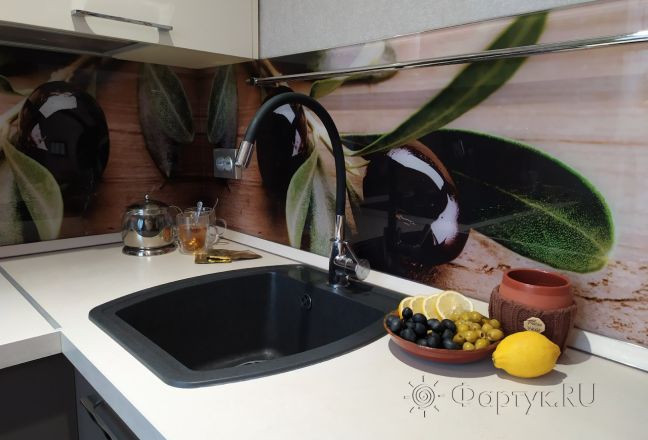 Стеновая панель фото: ветки маслины, заказ #ИНУТ-4704, Серая кухня. Изображение 111836