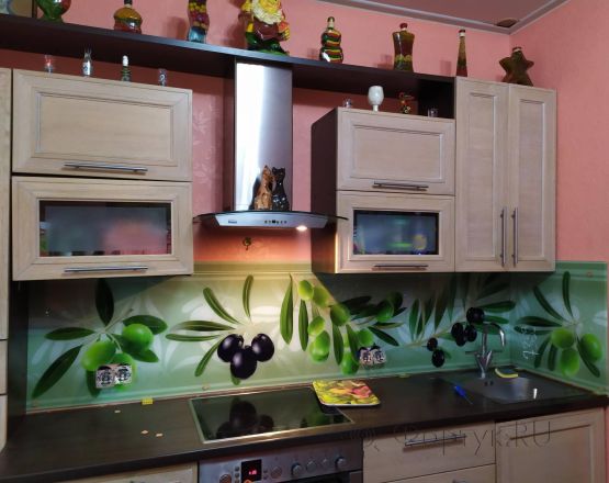 Фартук с фотопечатью фото: ветки маслины, заказ #ИНУТ-7359, Коричневая кухня.
