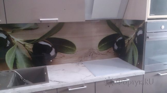 Стеновая панель фото: ветки оливы, заказ #УТ-1125, Серая кухня.