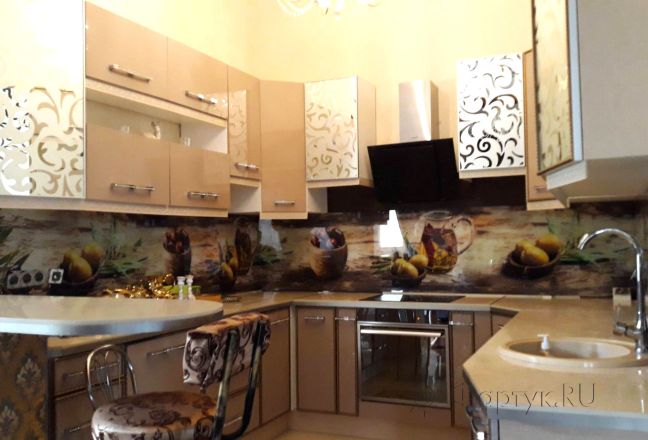 Фартук с фотопечатью фото: ветки оливы, заказ #ИНУТ-1585, Коричневая кухня.