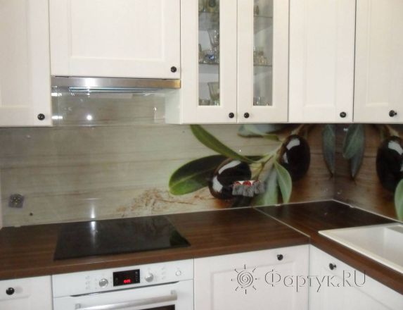 Фартук для кухни фото: ветки оливы, заказ #S-1295, Белая кухня.