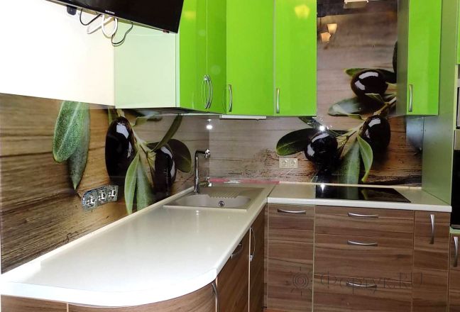 Фартук с фотопечатью фото: ветки оливы, заказ #УТ-329, Коричневая кухня.