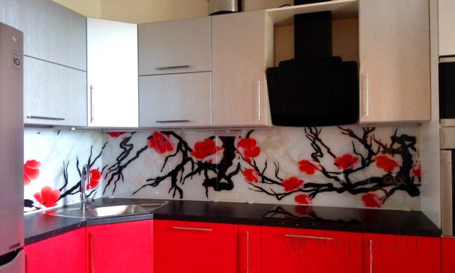 Скинали фото: ветви цветущего дерева., заказ #ГМУТ-67, Красная кухня.