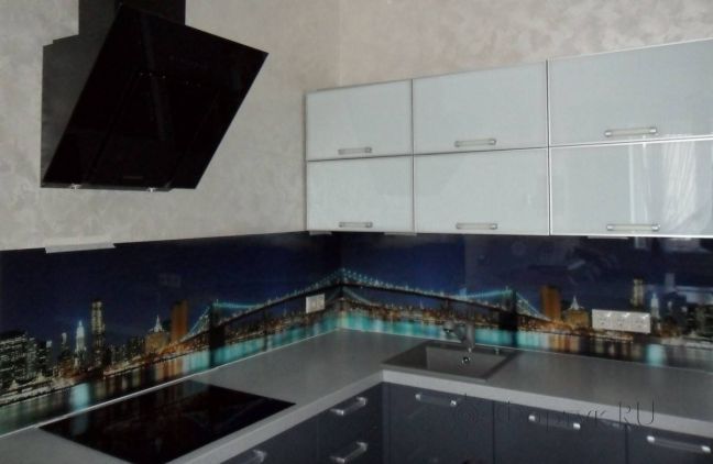 Стеновая панель фото: вид на бруклин., заказ #S-950, Серая кухня.