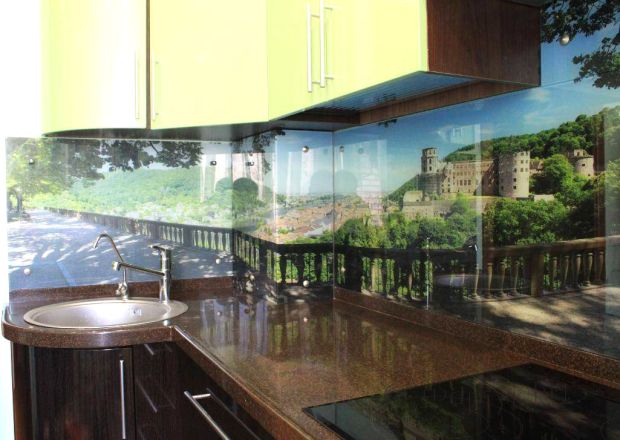 Фартук с фотопечатью фото: вид на гейдельберг, заказ #УТ-16, Коричневая кухня.