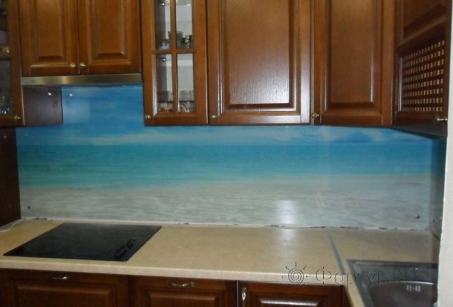 Фартук с фотопечатью фото: вид на лазурное море., заказ #УТ-109, Коричневая кухня. Изображение 111658