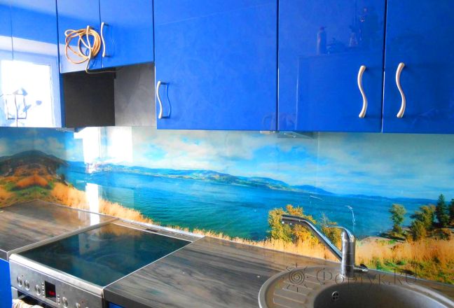 Стеклянная фото панель: вид на море., заказ #SK-102, Синяя кухня. Изображение 111524