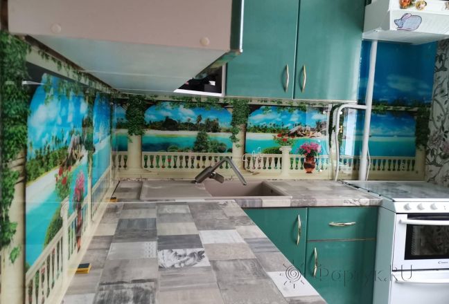 Скинали для кухни фото: вид на море с балкона, заказ #ИНУТ-8835, Зеленая кухня. Изображение 186312