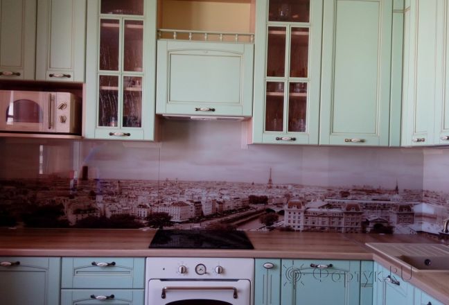 Скинали для кухни фото: вид на париж, заказ #ГМУТ-399, Зеленая кухня. Изображение 110816