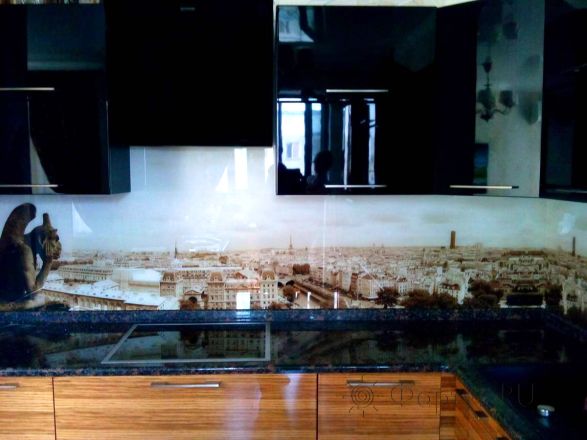 Фартук с фотопечатью фото: вид на париж с высоты., заказ #S-561, Коричневая кухня.