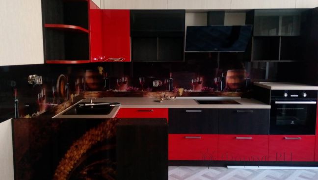 Скинали фото: винные бочки, фужеры и виноград, заказ #ИНУТ-3130, Красная кухня.