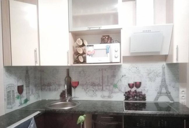 Фартук с фотопечатью фото: вино и рисованный фон, заказ #КРУТ-1060, Коричневая кухня. Изображение 244748