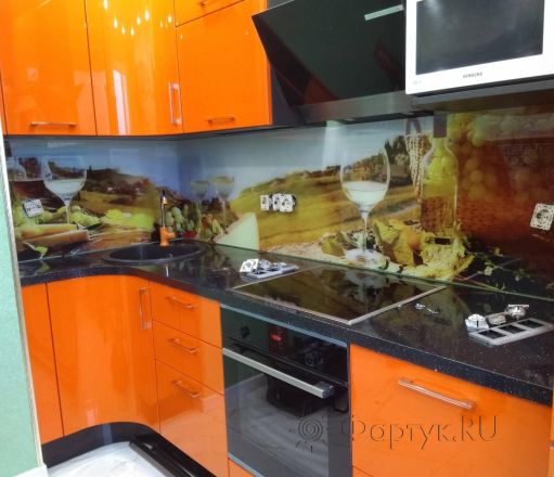 Фартук стекло фото: вино и сыр, заказ #ИНУТ-4503, Оранжевая кухня.