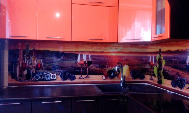 Фартук стекло фото: вино и виноград, заказ #ИНУТ-1155, Оранжевая кухня.