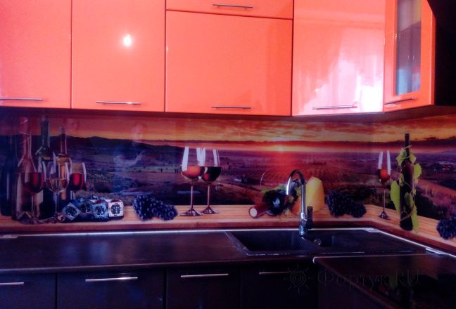 Фартук стекло фото: вино и виноград, заказ #ИНУТ-1155, Оранжевая кухня. Изображение 198586