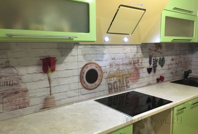 Скинали для кухни фото: вино и виноградная лоза на фоне кирпичной кладки, заказ #КРУТ-314, Зеленая кухня. Изображение 205180