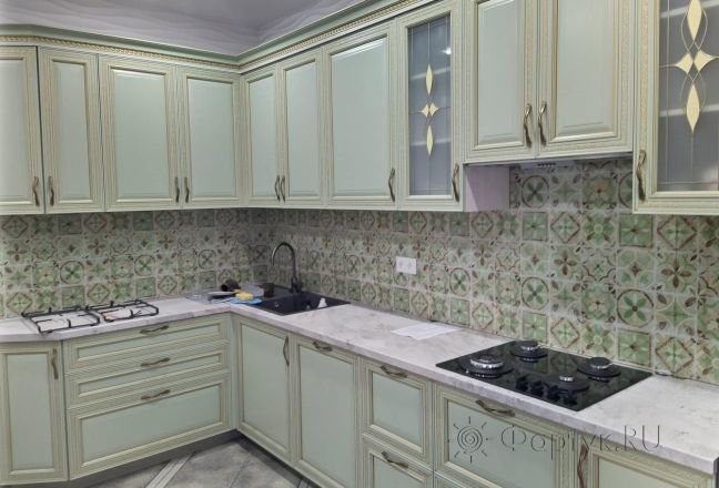 Скинали для кухни фото: винтажная итальянская плитка с марокканским узором, заказ #ИНУТ-17196, Зеленая кухня. Изображение 347944