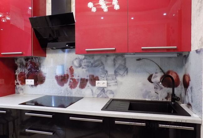 Скинали фото: вишня и лед, заказ #УТ-704, Красная кухня.