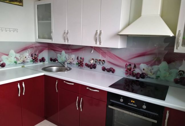 Скинали фото: вишня и орхидеи, заказ #ИНУТ-7168, Красная кухня. Изображение 249062