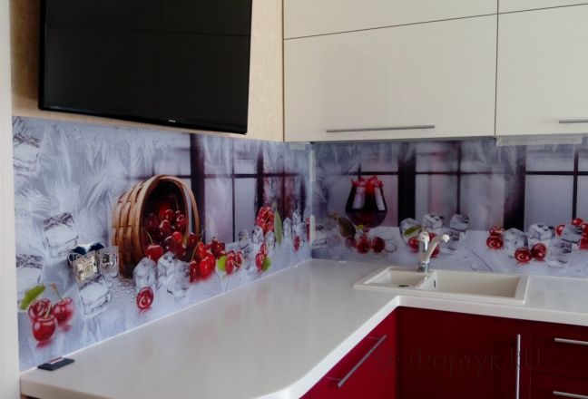 Скинали фото: вишня со льдом, заказ #ГМУТ-323, Красная кухня. Изображение 185854