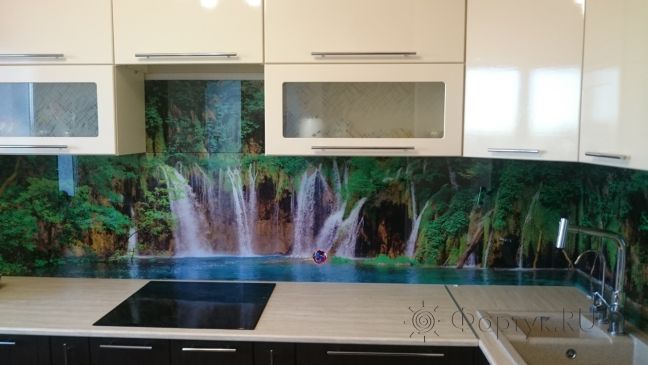 Фартук с фотопечатью фото: водопад, заказ #КРУТ-256, Коричневая кухня.