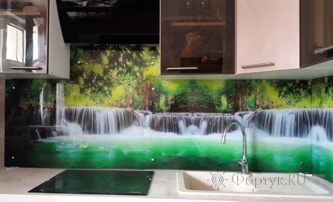 Фартук с фотопечатью фото: водопад, заказ #ИНУТ-1647, Коричневая кухня.