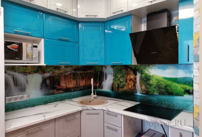 Стеклянная фото панель: водопады и река, заказ #ИНУТ-10222, Синяя кухня. Изображение 183158