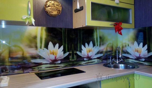 Скинали для кухни фото: водяные лилии, заказ #ИНУТ-3124, Зеленая кухня.