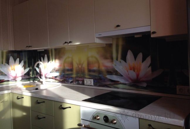 Скинали для кухни фото: водяные лилии, заказ #УТ-244, Зеленая кухня. Изображение 111902