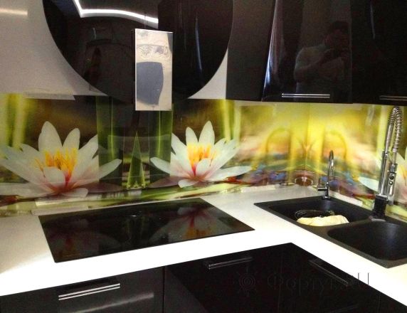 Фартук с фотопечатью фото: водяные лилии , заказ #S-850, Коричневая кухня.