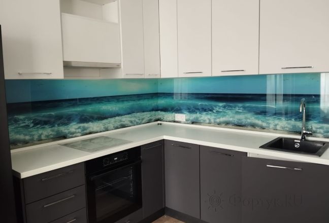 Стеновая панель фото: волны морские на песчаном берегу моря, заказ #ГОУТ-378, Серая кухня. Изображение 244974