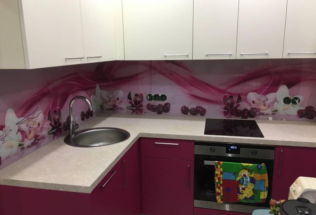 Фартук фото: ягоды и цветы, заказ #КРУТ-1309, Фиолетовая кухня. Изображение 249062