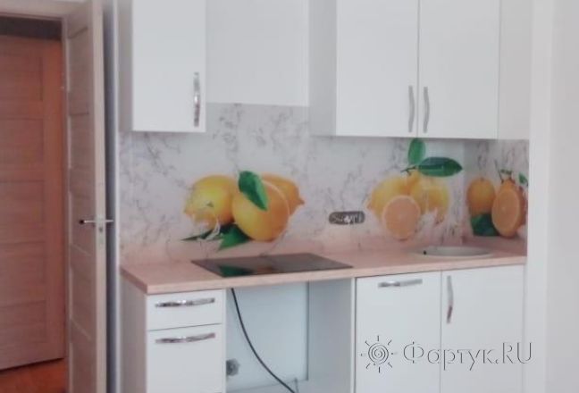 Фартук для кухни фото: яркие лимоны, заказ #КРУТ-1464, Белая кухня. Изображение 198498