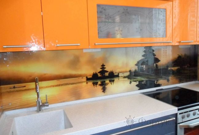 Фартук стекло фото: закат над морем., заказ #S-1223, Оранжевая кухня. Изображение 111602