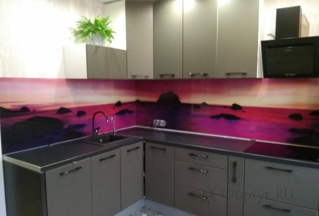 Стеновая панель фото: закат у моря, заказ #ИНУТ-4510, Серая кухня. Изображение 201366