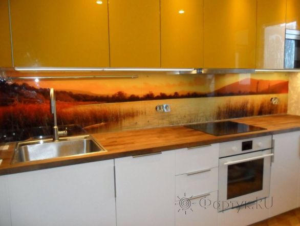 Скинали для кухни фото: закат у воды., заказ #УТ-266, Желтая кухня.