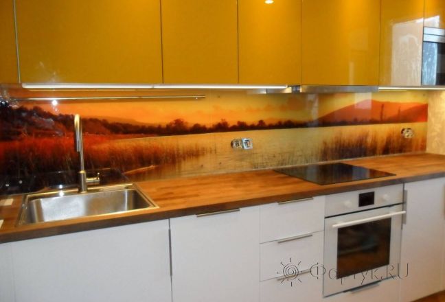 Скинали для кухни фото: закат у воды., заказ #УТ-266, Желтая кухня. Изображение 121190