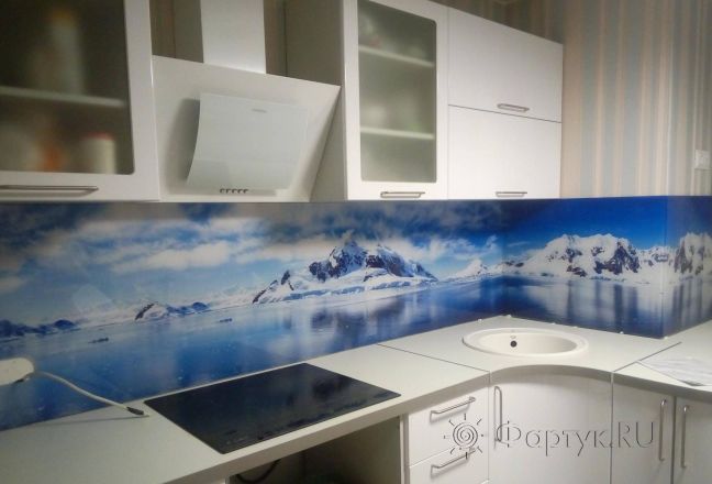 Фартук для кухни фото: заснеженные горы, заказ #КРУТ-926, Белая кухня. Изображение 111464
